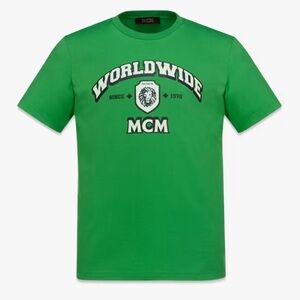 MCM WORLDWIDE PRINT GREEN T-SHIRT IN ORGANIC COTTON size XL